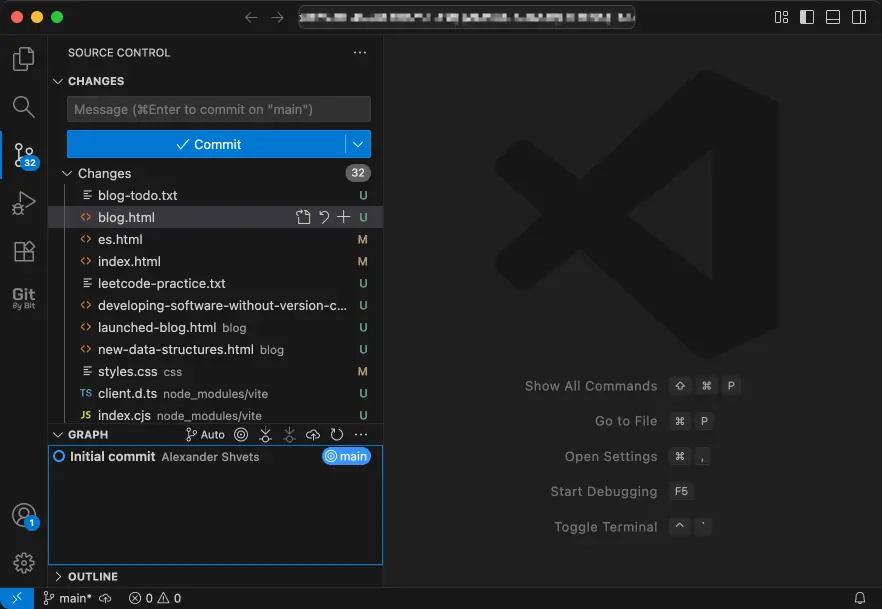 Git in VS Code user interface