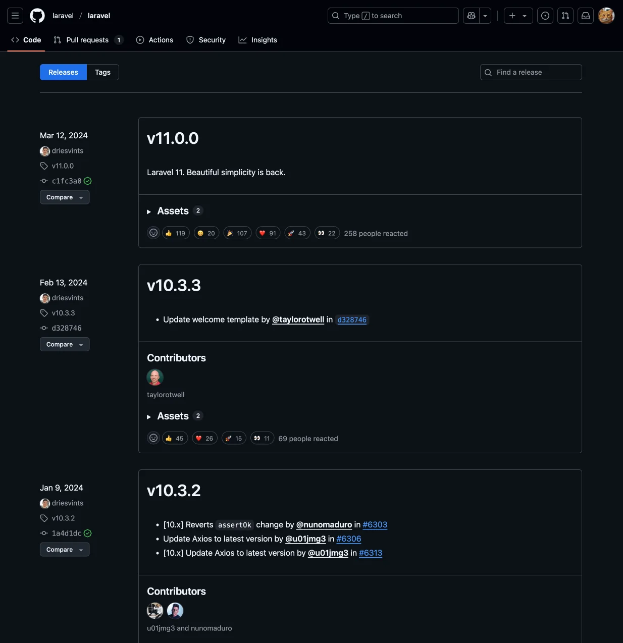 Semantic versioning in Laravel framework releases