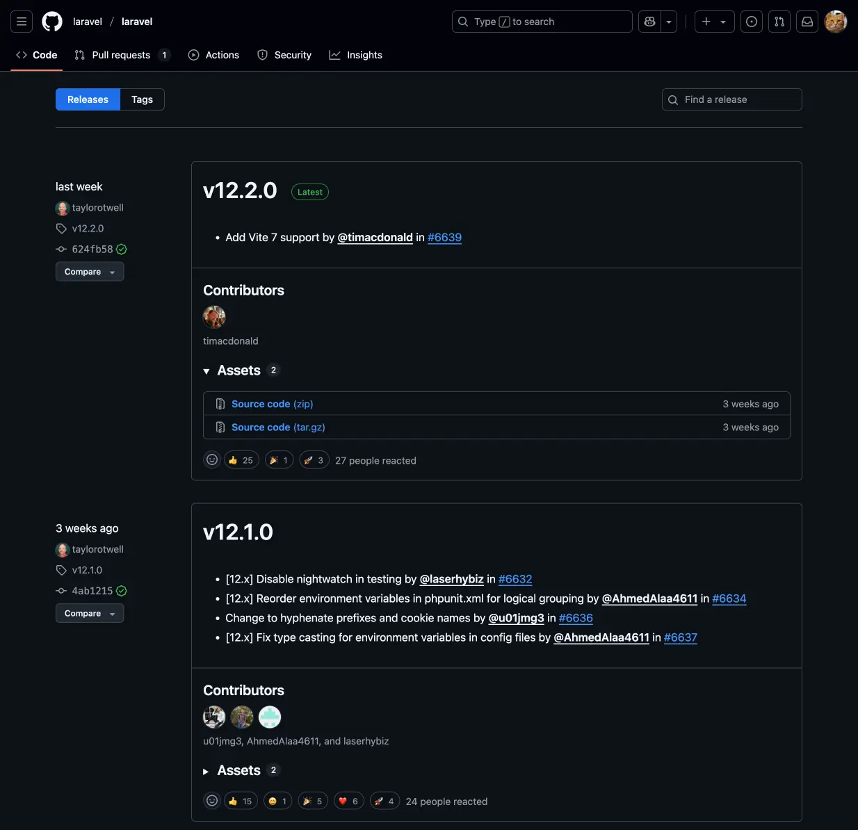 Releases page on GitHub